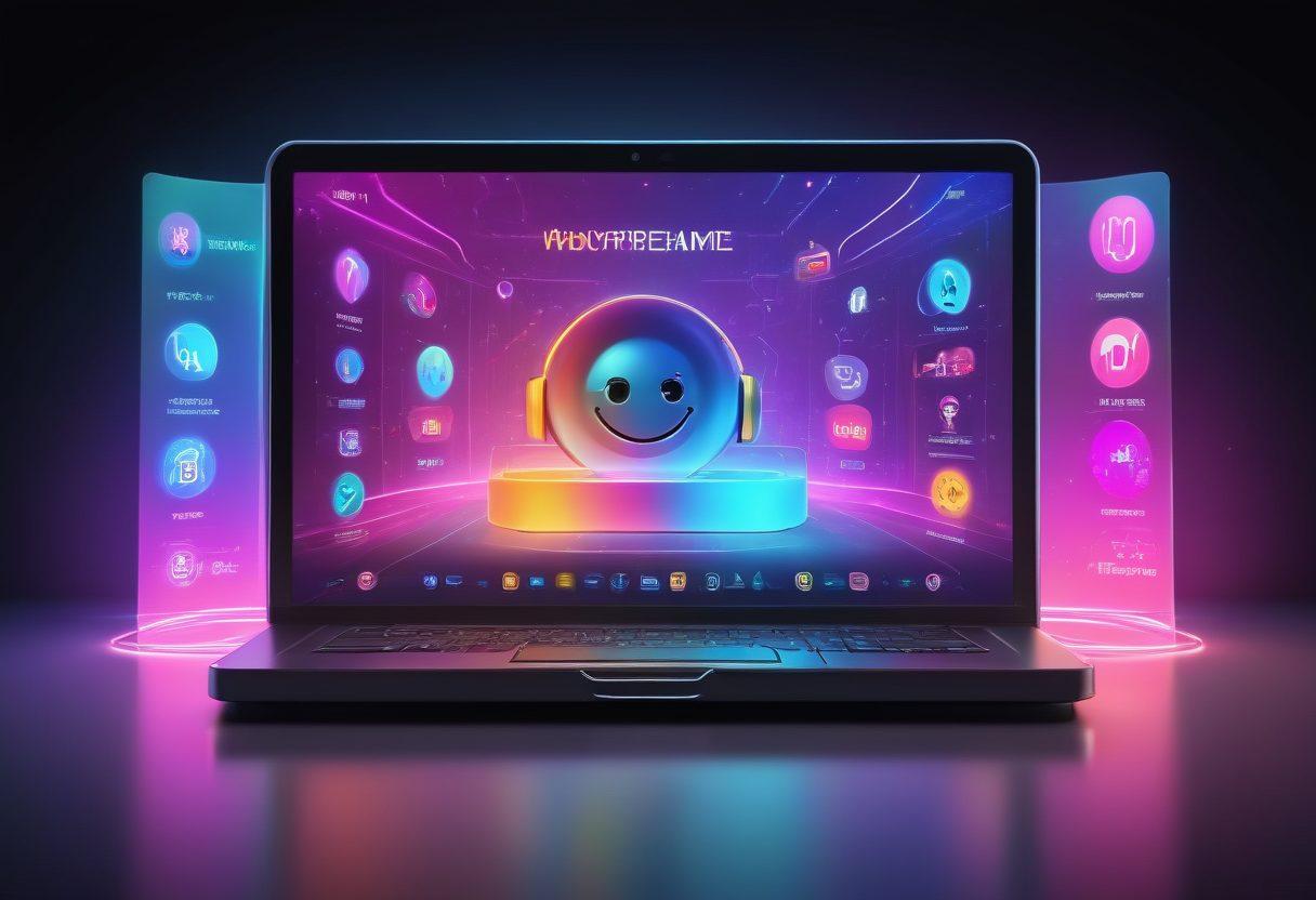 A futuristic, sleek interface showcasing live streaming and webinar elements on a digital device. Include vibrant holographic effects, diverse audience emoticons, and real-time engagement stats. A dynamic speaker in front of a virtual audience. super-realistic. vibrant colors. 3D.